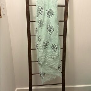 Light Mint Scarf with Tree Motif